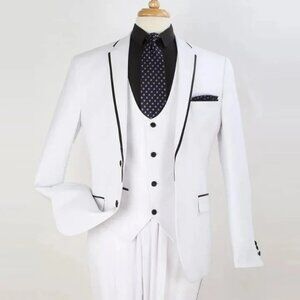 All White Mens Tuxedo - Wedding Suit - Mens Two Button Slim Fit Vested Prom Tuxe